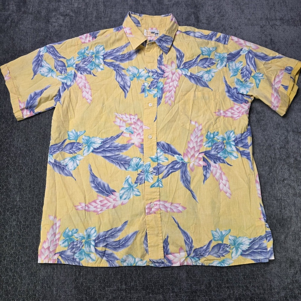 Vtg 80s Reyn Spooner Hawaiian Shirt Mens XL Cotton Yellow Floral Aloha Made USA